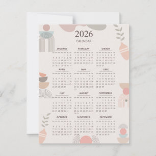2026 Scandinavian Calendar Boho Aesthetic Beige Postcard