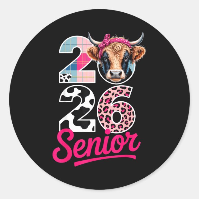 2026 Senior Cow Lovers Graduation Funny Cl Shirt F Classic Round Sticker (Front)