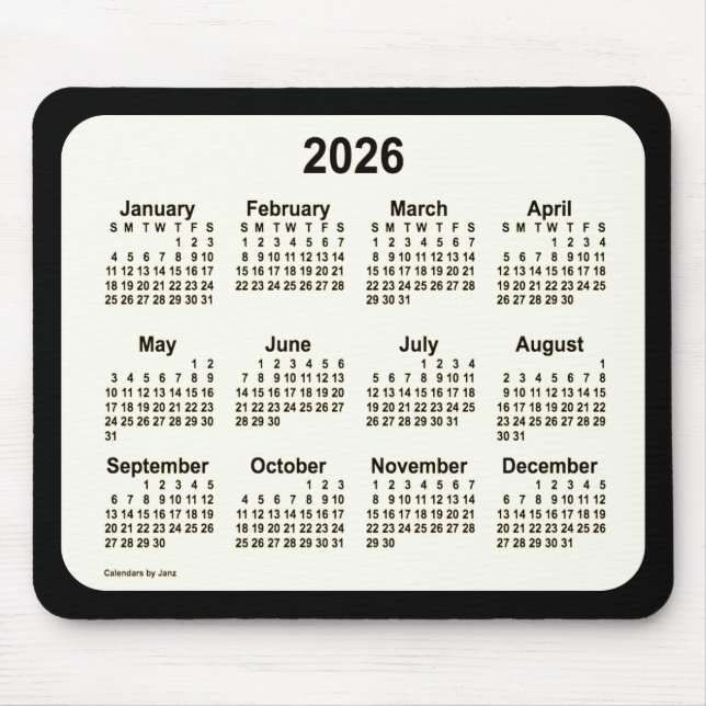 2026 Sepia on Black Calendar by Janz Two Tone Mouse Pad (Front)
