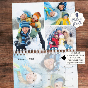 2026 Simple Custom Photo Collage 4 Per Month Calendar