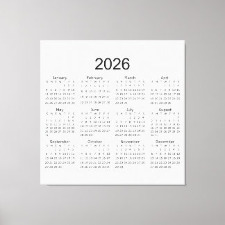 2026 Simple Minimalist Calendar Canvas Print