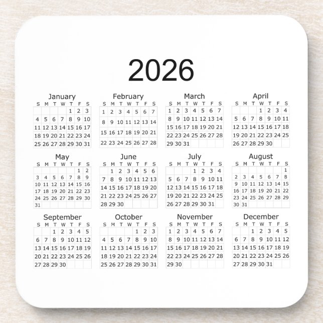 2026 Simple Minimalist Calendar Coaster (Front)