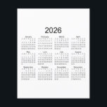 2026 Simple Minimalist Calendar Flyer<br><div class="desc">2026 Simple Minimalist Calendar Template - Sunday Start - Clean Black and White Grid Layout Get organized with this clean and modern 2026 calendar template. Designed with a minimalist aesthetic, this black and white layout features a standard 12-month view starting on Sundays. The clear sans-serif typography makes it perfect for...</div>