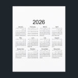 2026 Simple Minimalist Calendar Flyer<br><div class="desc">2026 Simple Minimalist Calendar Template - Sunday Start - Clean Black and White Grid Layout Get organized with this clean and modern 2026 calendar template. Designed with a minimalist aesthetic, this black and white layout features a standard 12-month view starting on Sundays. The clear sans-serif typography makes it perfect for...</div>