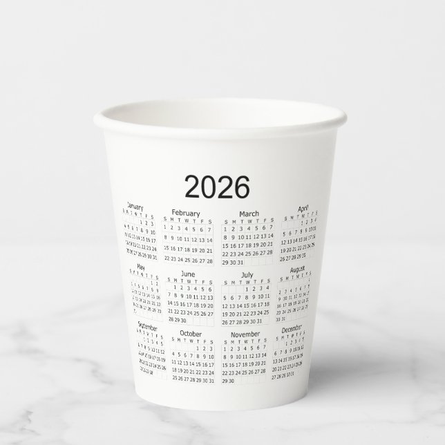 2026 Simple Minimalist Calendar Paper Cups (Front)