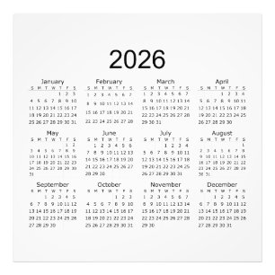 2026 Simple Minimalist Calendar Photo Print