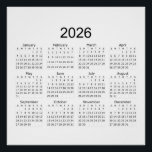 2026 Simple Minimalist Calendar Poster<br><div class="desc">2026 Simple Minimalist Calendar Template - Sunday Start - Clean Black and White Grid Layout Get organized with this clean and modern 2026 calendar template. Designed with a minimalist aesthetic, this black and white layout features a standard 12-month view starting on Sundays. The clear sans-serif typography makes it perfect for...</div>