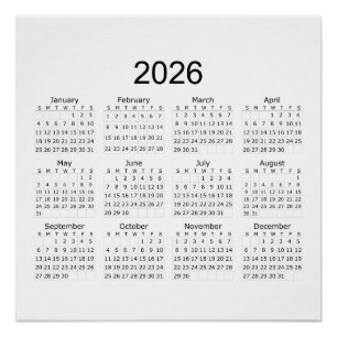 2026 Simple Minimalist Calendar Poster