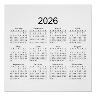 2026 Simple Minimalist Calendar Poster