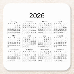 2026 Simple Minimalist Calendar Square Paper Coaster