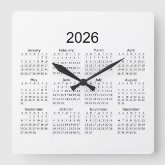 2026 Simple Minimalist Calendar Square Wall Clock