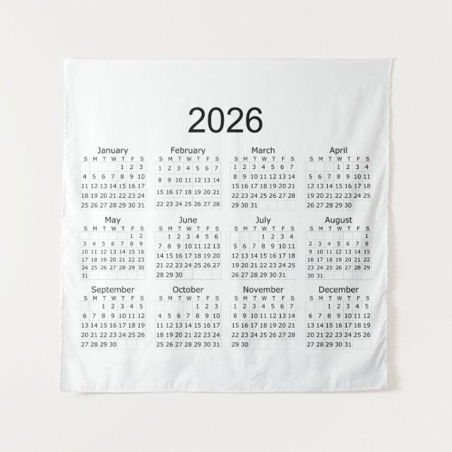 2026 Simple Minimalist Calendar Tapestry (Front)