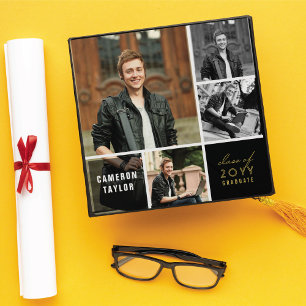 2026 Simple Multi Square Blocks Minimalist 4 Photo Graduation Cap Topper