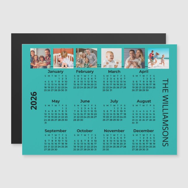 2026 Six Photos Colorful Calendar Magnet  (Devant / Derrière)