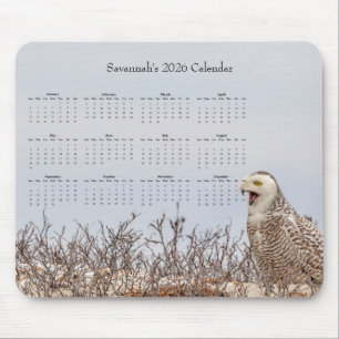 2026 Snowy Owl Full-Year Customizable Calendar Mouse Pad