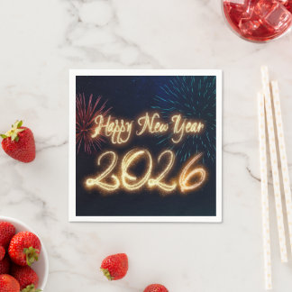 2026 Sparkling Happy New Year Fireworks Napkin