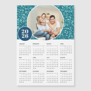 2026 Sparkly Blue Custom Photo Magnetic Calendar