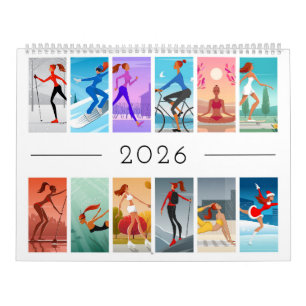 2026 Sport Fitness Young Woman Girl Colorful Calendar