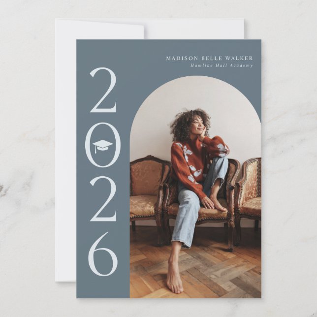 2026 Steel Blue Arch Graduation Announcement (Front)