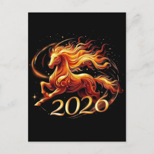2026 the year of the horse new years postcard