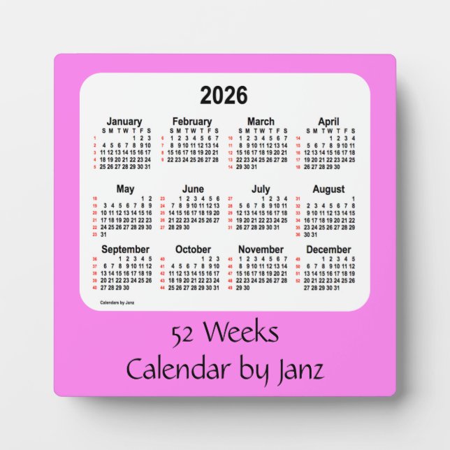 2026 Violet 52 Weeks Calendar by Janz Plaque (Front)