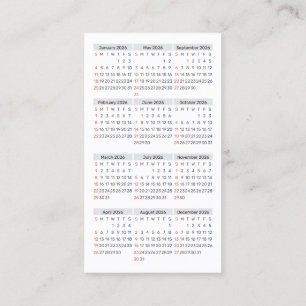 2026 Wallet Size Calendar SUNDAY Start Business Ca Business Card