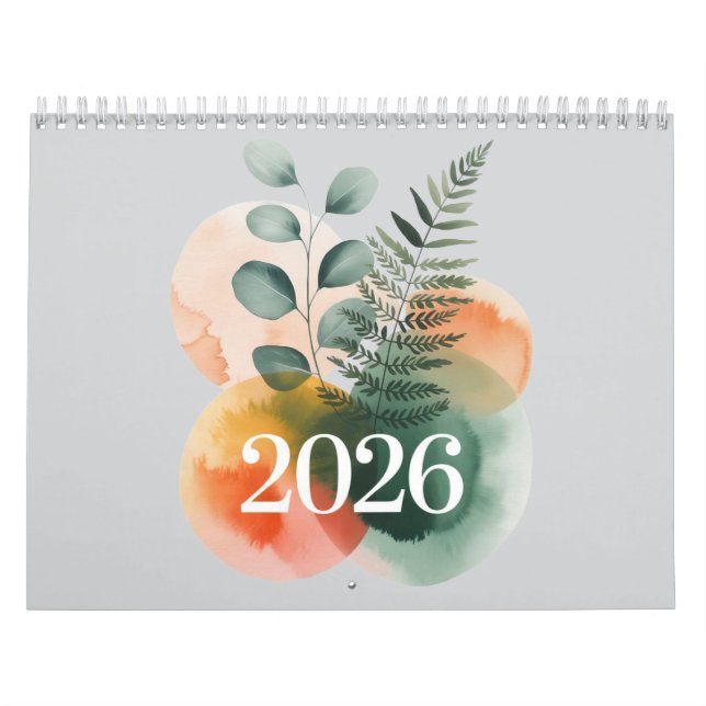 2026 Watercolor Botanical Calendar – Elegant Minim (Cover)