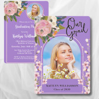 2026 Watercolor Pink Floral Photo Graduation Party