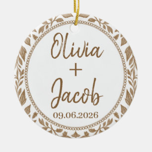 2026 Wedding Photo Couple Names & Date Ceramic Ornament