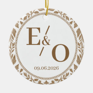 2026 Wedding Photo Monogram Initials & Date Ceramic Ornament