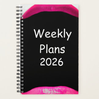 2026 Weekly Plans Simple Pink Lips Design Planner