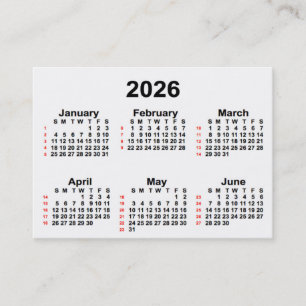 2026 White 52 Week Calendar by Janz Business Cards
