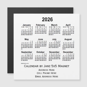 2026 White Business Calendar par Janz 5x5 Magnet