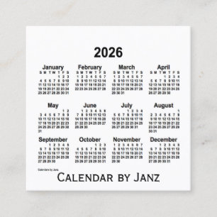 2026 White Calendar by Janz Square Business Card