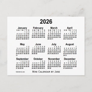 2026 White Mini Calendar by Janz Postcard