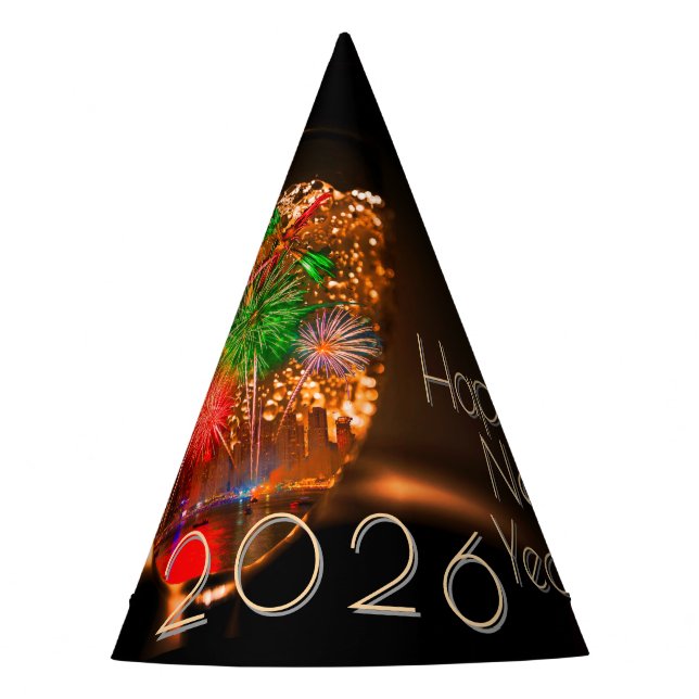 2026 wishes with fireworks and bubbles party hat (Front)