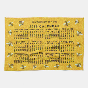 2026 Year Calendar Bee Honeycomb Apiary Custom Kitchen Towel