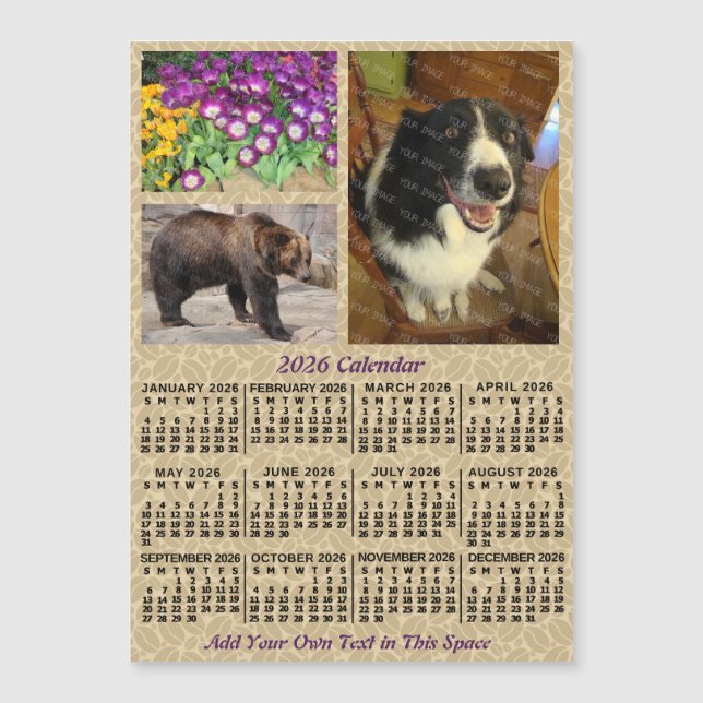 2026 Year Calendar Coffee Beans 3 Photos Magnet (Front)