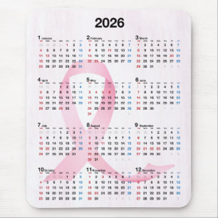 2026 Year Calendar Pink Ribbon Mouse Pad