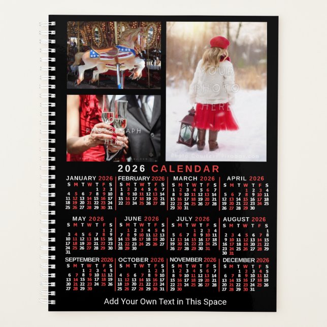 2026 Year Monthly Calendar Black Custom 9 Photos (Devant)