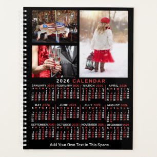 2026 Year Monthly Calendar Black Custom 9 Photos Planner