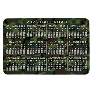 2026 Year Monthly Calendar Camouflage Camo Green Magnet