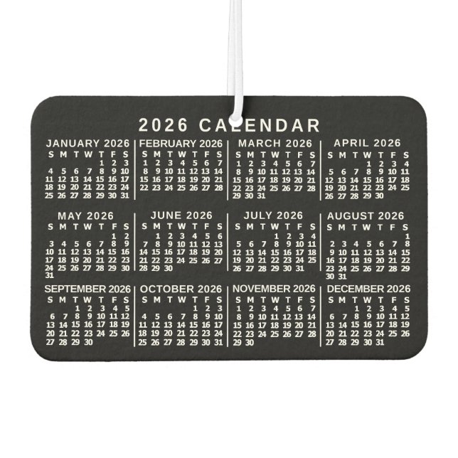 2026 Year Monthly Calendar Classic Black and White Air Freshener (Front)