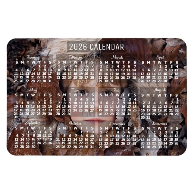 2026 Year Monthly Calendar White | Add Photo Magnet (Horizontal)