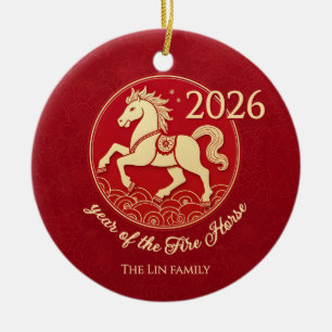 2026 Year of Fire Horse Personalized Family Ceramic Ornament