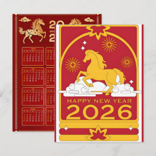2026 Year of Horse Chinese Wall Calendar Holiday Postcard