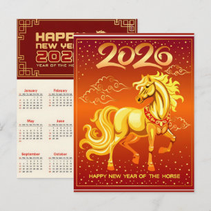 2026 Year of Horse Chinese Wall Calendar Holiday Postcard