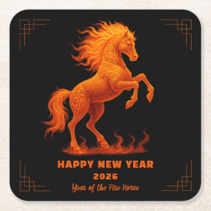 2026 Year of the Fire Horse Chinese Zodiac Square Paper Coaster
