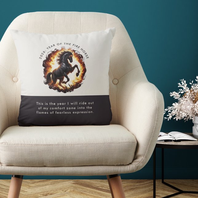 2026 Year of the Fire Horse Motivational Quote Throw Pillow (2026 Year of the Fire Horse Motivational Quote Throw Pillow)