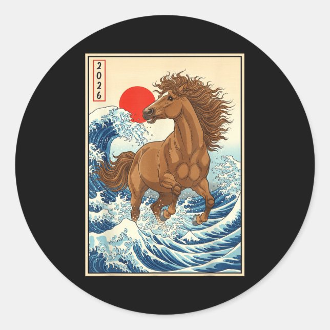 2026 Year Of The Horse Japanese Wave Art Lunar New Classic Round Sticker (Front)